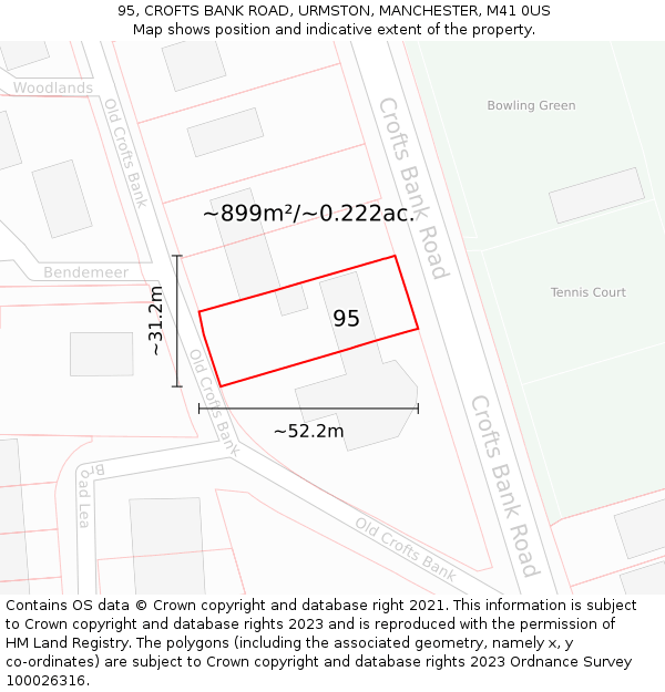 95, CROFTS BANK ROAD, URMSTON, MANCHESTER, M41 0US: Plot and title map