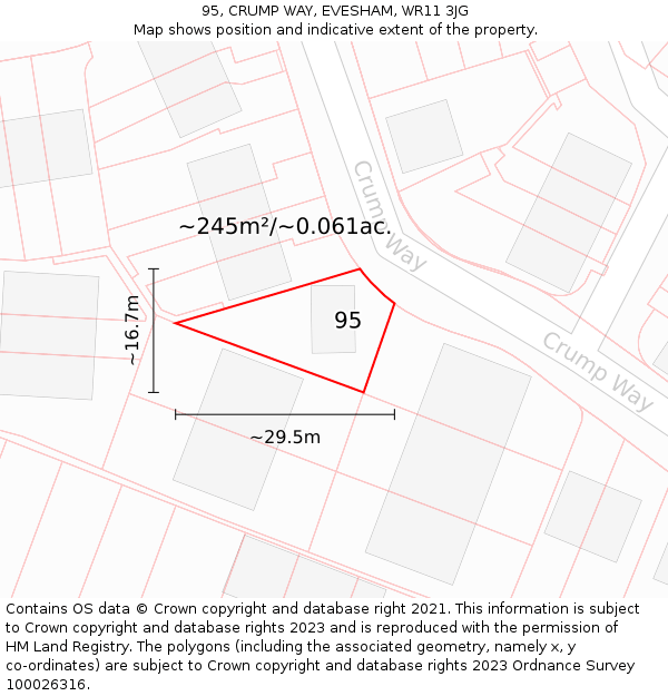 95, CRUMP WAY, EVESHAM, WR11 3JG: Plot and title map