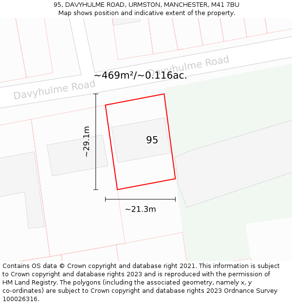 95, DAVYHULME ROAD, URMSTON, MANCHESTER, M41 7BU: Plot and title map