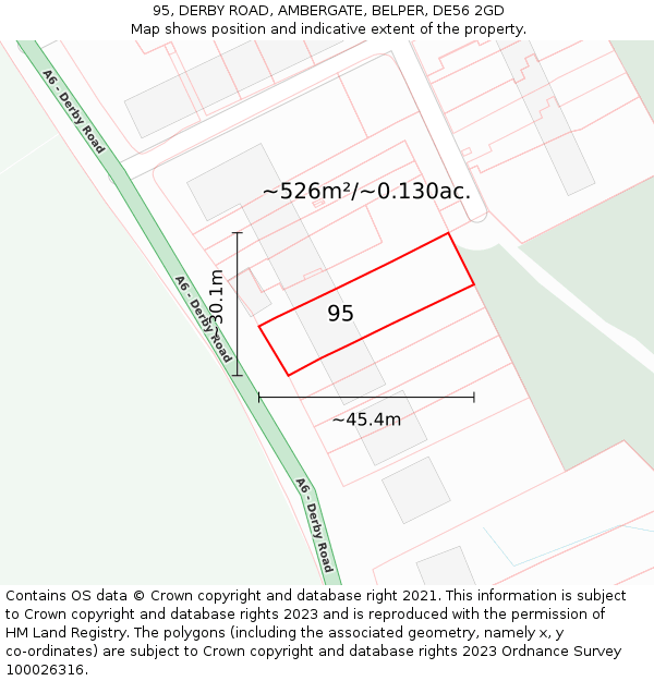 95, DERBY ROAD, AMBERGATE, BELPER, DE56 2GD: Plot and title map