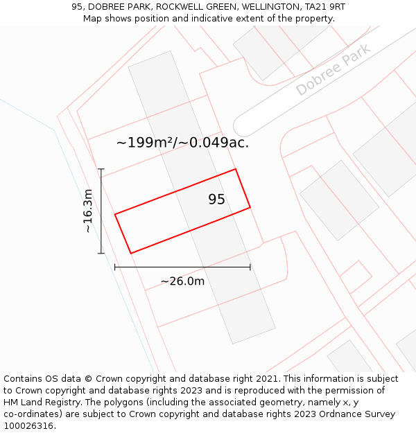 95, DOBREE PARK, ROCKWELL GREEN, WELLINGTON, TA21 9RT: Plot and title map