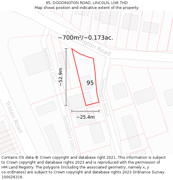 95, DODDINGTON ROAD, LINCOLN, LN6 7HD: Plot and title map