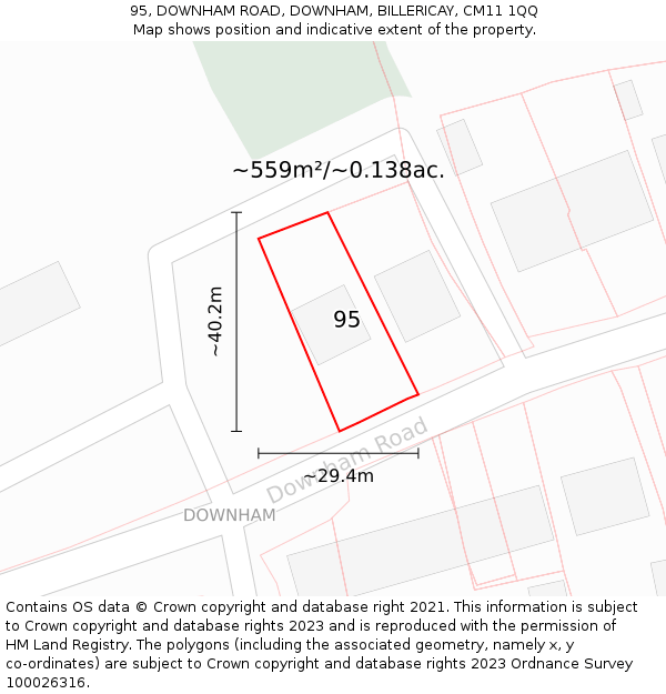 95, DOWNHAM ROAD, DOWNHAM, BILLERICAY, CM11 1QQ: Plot and title map