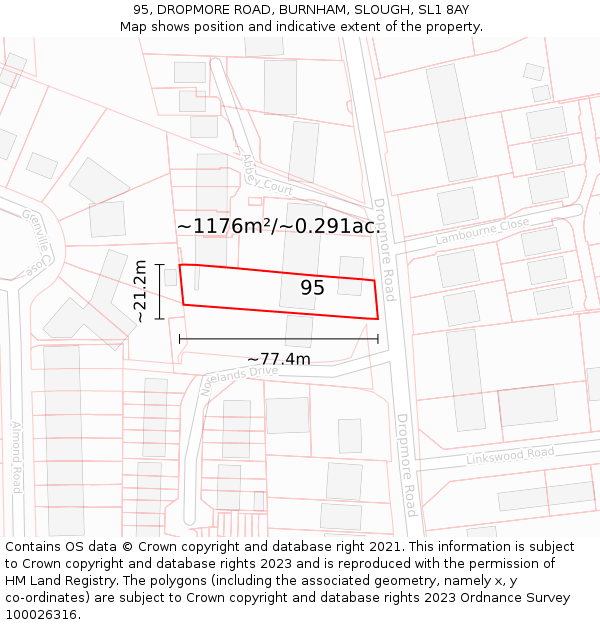 95, DROPMORE ROAD, BURNHAM, SLOUGH, SL1 8AY: Plot and title map