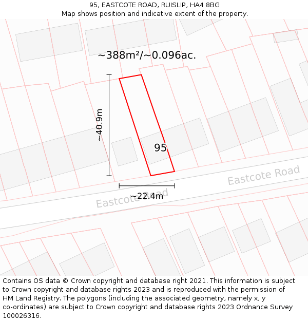 95, EASTCOTE ROAD, RUISLIP, HA4 8BG: Plot and title map