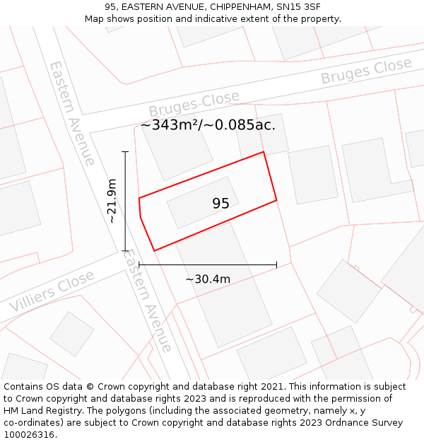 95, EASTERN AVENUE, CHIPPENHAM, SN15 3SF: Plot and title map