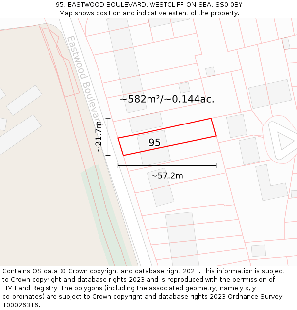 95, EASTWOOD BOULEVARD, WESTCLIFF-ON-SEA, SS0 0BY: Plot and title map