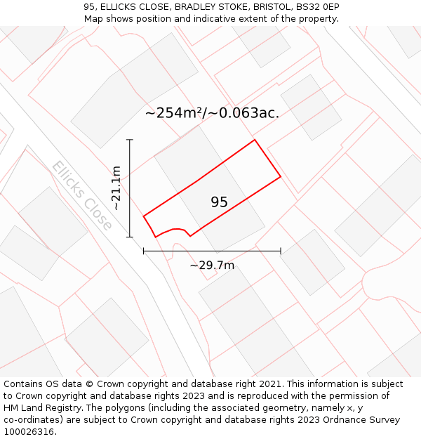 95, ELLICKS CLOSE, BRADLEY STOKE, BRISTOL, BS32 0EP: Plot and title map