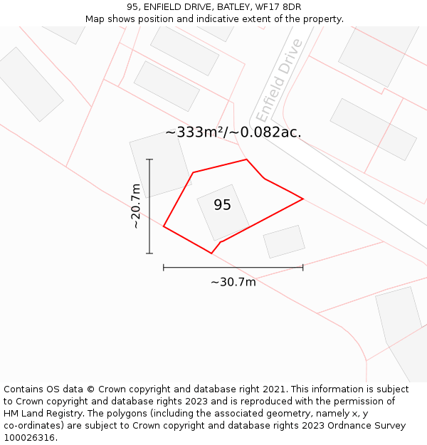95, ENFIELD DRIVE, BATLEY, WF17 8DR: Plot and title map