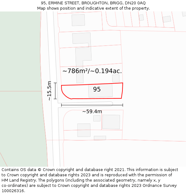 95, ERMINE STREET, BROUGHTON, BRIGG, DN20 0AQ: Plot and title map