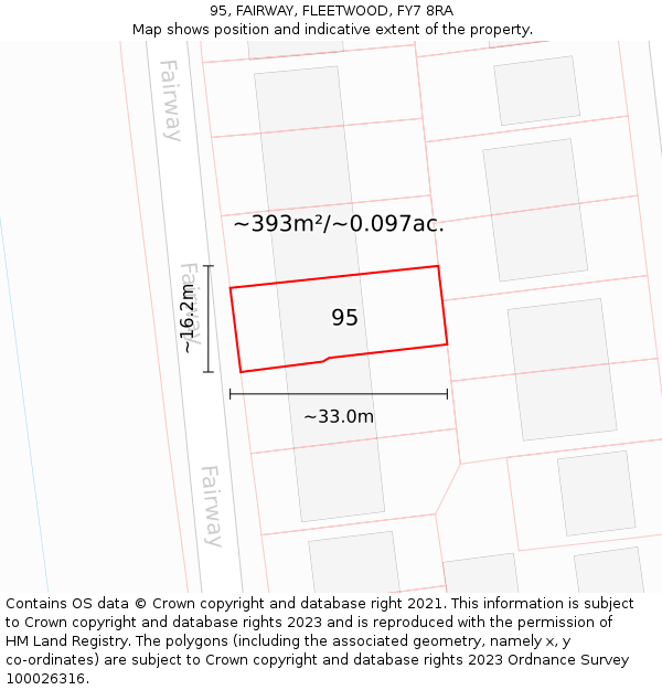 95, FAIRWAY, FLEETWOOD, FY7 8RA: Plot and title map