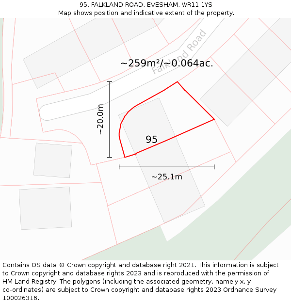 95, FALKLAND ROAD, EVESHAM, WR11 1YS: Plot and title map