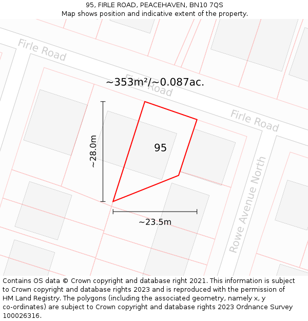 95, FIRLE ROAD, PEACEHAVEN, BN10 7QS: Plot and title map