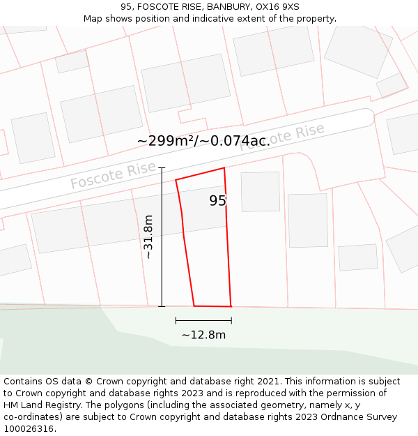 95, FOSCOTE RISE, BANBURY, OX16 9XS: Plot and title map