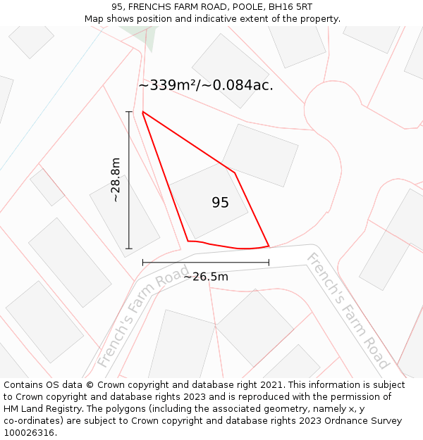 95, FRENCHS FARM ROAD, POOLE, BH16 5RT: Plot and title map