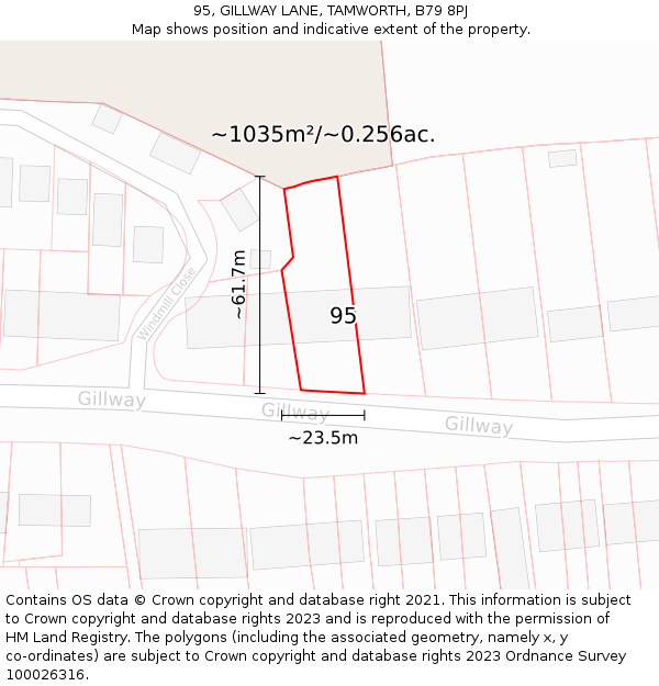 95, GILLWAY LANE, TAMWORTH, B79 8PJ: Plot and title map