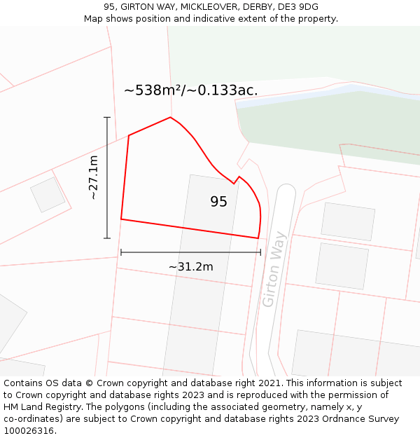 95, GIRTON WAY, MICKLEOVER, DERBY, DE3 9DG: Plot and title map