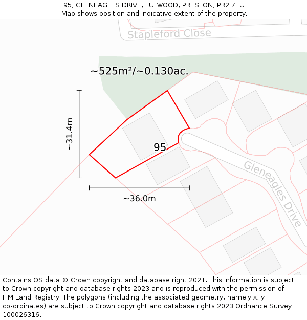 95, GLENEAGLES DRIVE, FULWOOD, PRESTON, PR2 7EU: Plot and title map