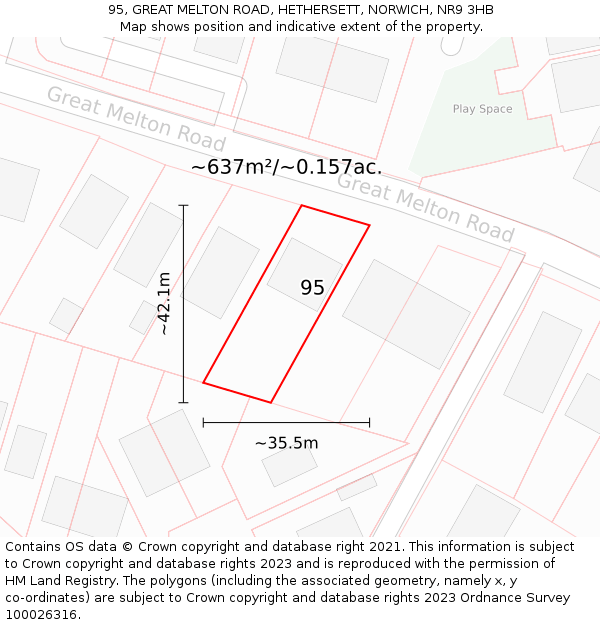 95, GREAT MELTON ROAD, HETHERSETT, NORWICH, NR9 3HB: Plot and title map