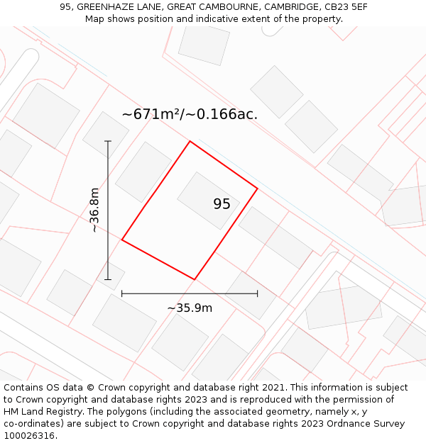 95, GREENHAZE LANE, GREAT CAMBOURNE, CAMBRIDGE, CB23 5EF: Plot and title map