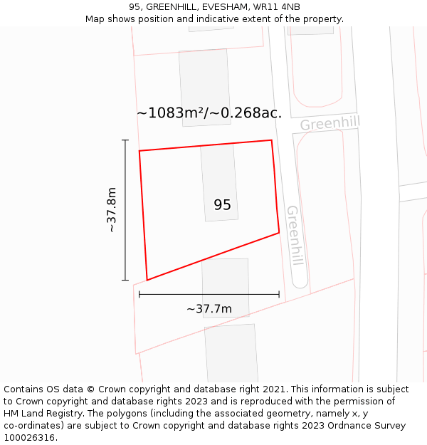 95, GREENHILL, EVESHAM, WR11 4NB: Plot and title map