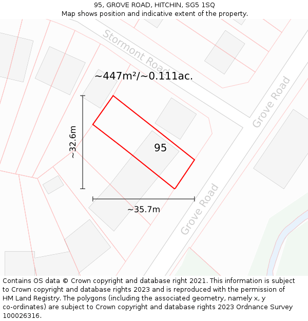 95, GROVE ROAD, HITCHIN, SG5 1SQ: Plot and title map