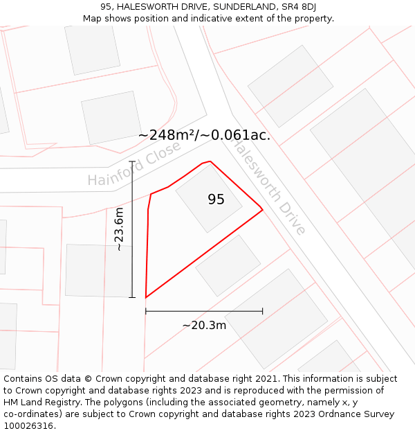 95, HALESWORTH DRIVE, SUNDERLAND, SR4 8DJ: Plot and title map