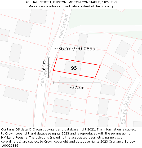 95, HALL STREET, BRISTON, MELTON CONSTABLE, NR24 2LG: Plot and title map