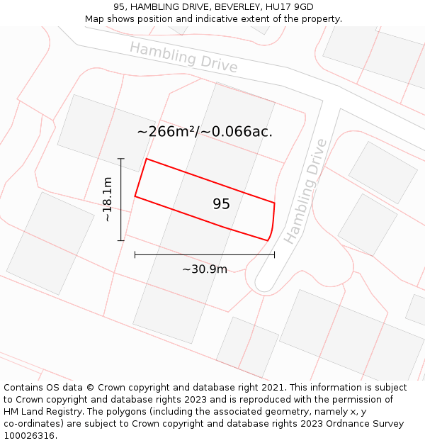 95, HAMBLING DRIVE, BEVERLEY, HU17 9GD: Plot and title map