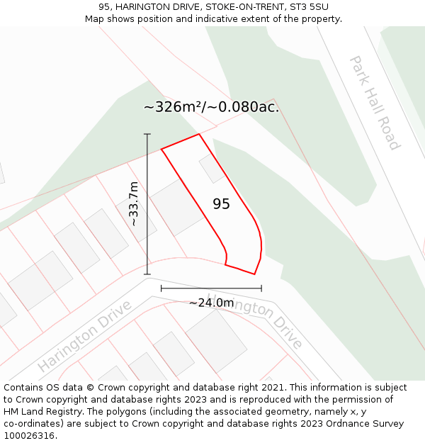 95, HARINGTON DRIVE, STOKE-ON-TRENT, ST3 5SU: Plot and title map