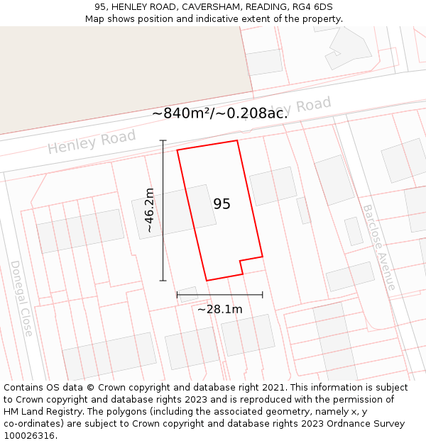 95, HENLEY ROAD, CAVERSHAM, READING, RG4 6DS: Plot and title map