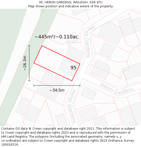 95, HERON GARDENS, RAYLEIGH, SS6 9TU: Plot and title map