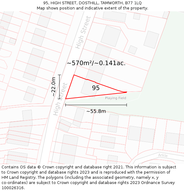 95, HIGH STREET, DOSTHILL, TAMWORTH, B77 1LQ: Plot and title map