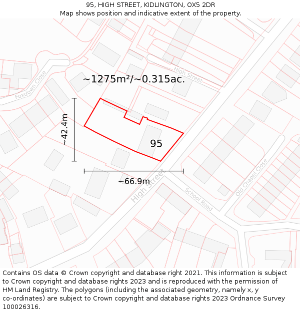 95, HIGH STREET, KIDLINGTON, OX5 2DR: Plot and title map