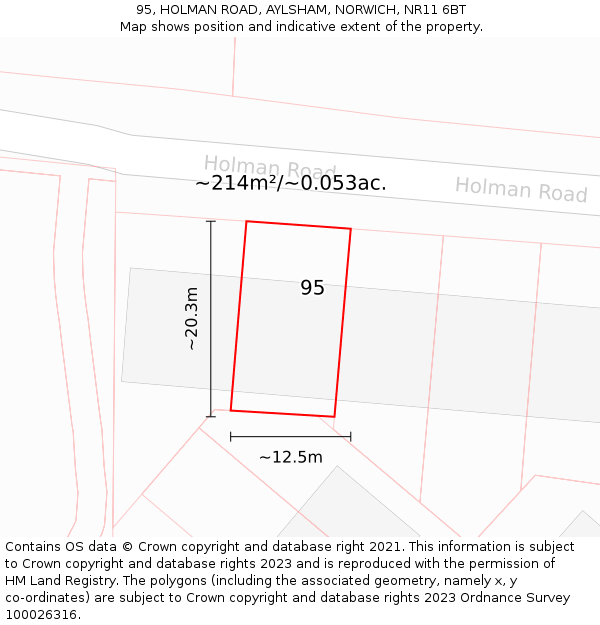 95, HOLMAN ROAD, AYLSHAM, NORWICH, NR11 6BT: Plot and title map