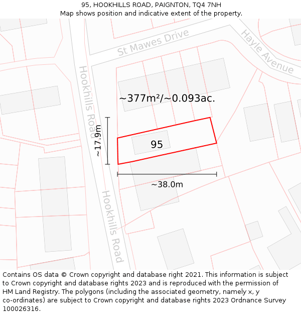 95, HOOKHILLS ROAD, PAIGNTON, TQ4 7NH: Plot and title map