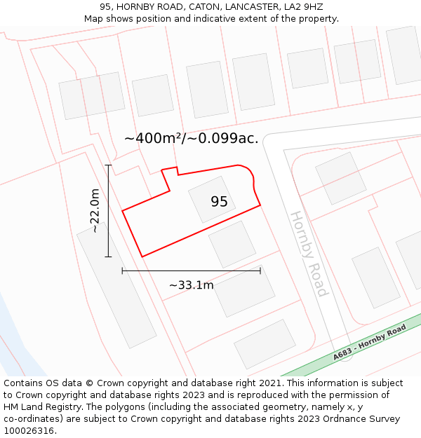 95, HORNBY ROAD, CATON, LANCASTER, LA2 9HZ: Plot and title map