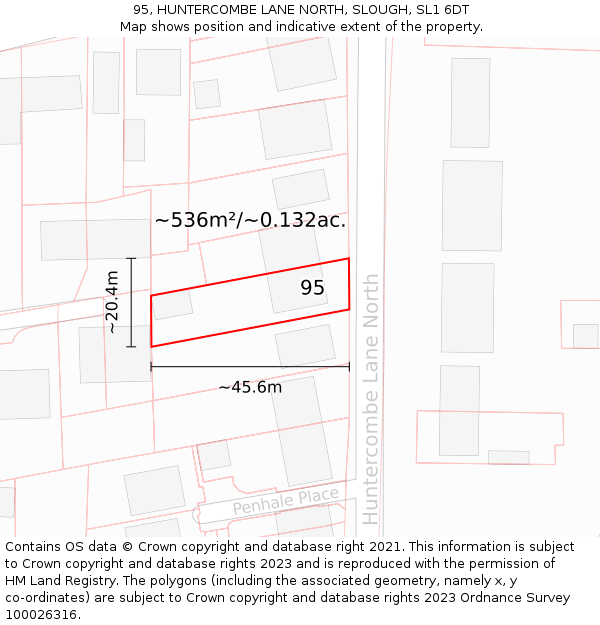 95, HUNTERCOMBE LANE NORTH, SLOUGH, SL1 6DT: Plot and title map