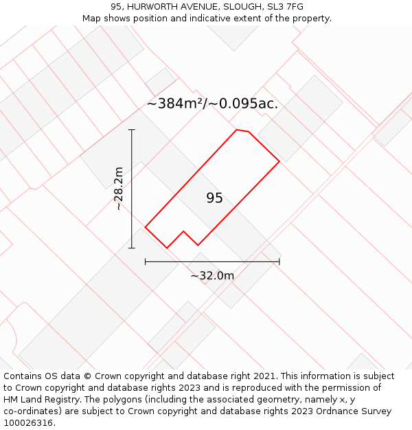 95, HURWORTH AVENUE, SLOUGH, SL3 7FG: Plot and title map