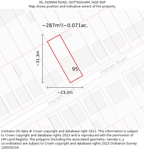 95, INGRAM ROAD, NOTTINGHAM, NG6 9GP: Plot and title map