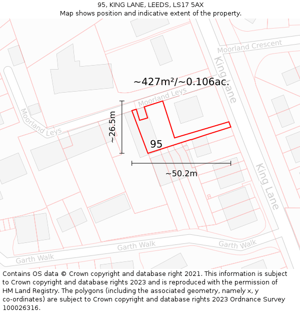 95, KING LANE, LEEDS, LS17 5AX: Plot and title map
