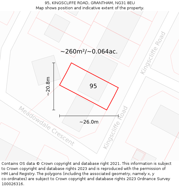 95, KINGSCLIFFE ROAD, GRANTHAM, NG31 8EU: Plot and title map