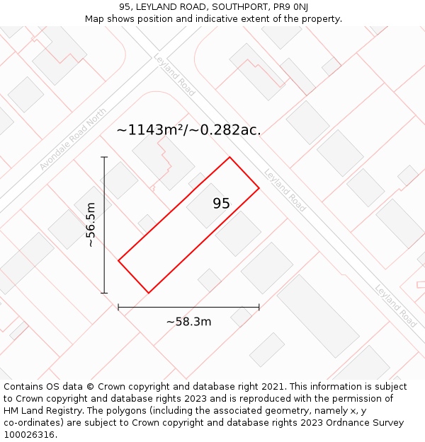 95, LEYLAND ROAD, SOUTHPORT, PR9 0NJ: Plot and title map