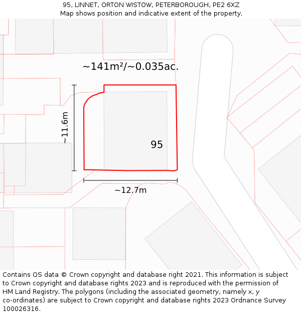 95, LINNET, ORTON WISTOW, PETERBOROUGH, PE2 6XZ: Plot and title map