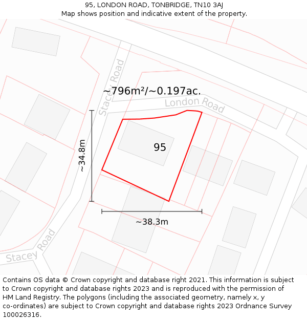 95, LONDON ROAD, TONBRIDGE, TN10 3AJ: Plot and title map