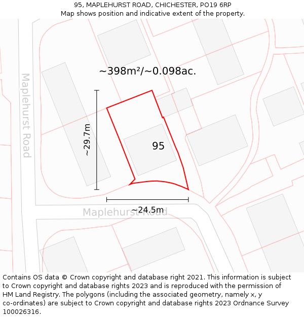 95, MAPLEHURST ROAD, CHICHESTER, PO19 6RP: Plot and title map
