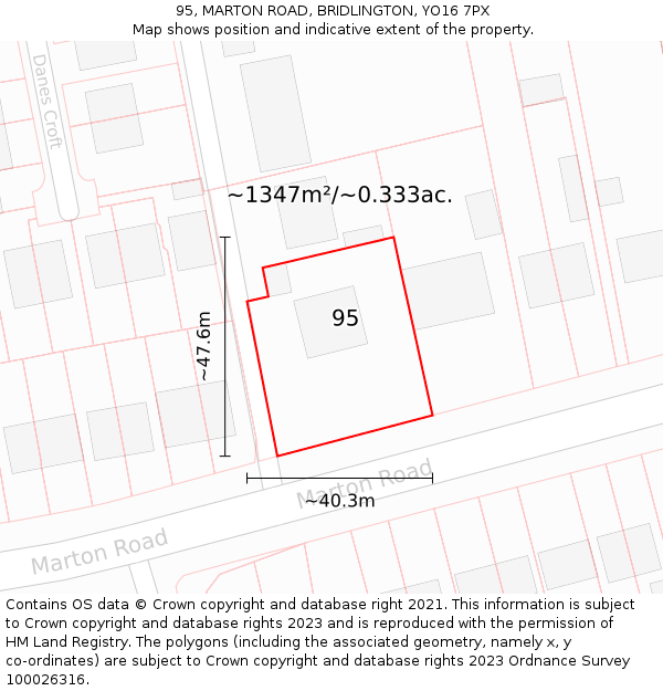 95, MARTON ROAD, BRIDLINGTON, YO16 7PX: Plot and title map