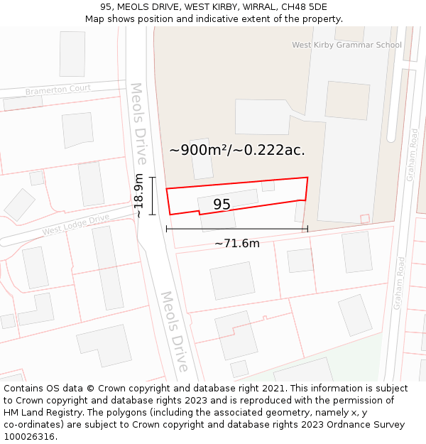 95, MEOLS DRIVE, WEST KIRBY, WIRRAL, CH48 5DE: Plot and title map