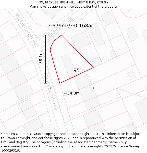 95, MICKLEBURGH HILL, HERNE BAY, CT6 6JY: Plot and title map