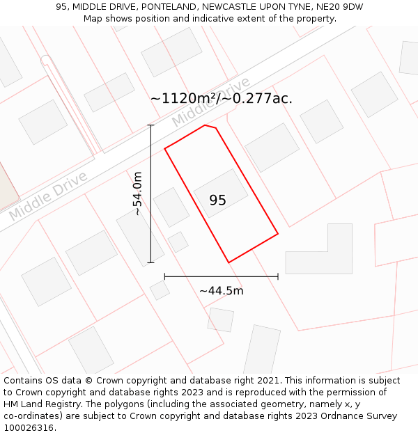 95, MIDDLE DRIVE, PONTELAND, NEWCASTLE UPON TYNE, NE20 9DW: Plot and title map